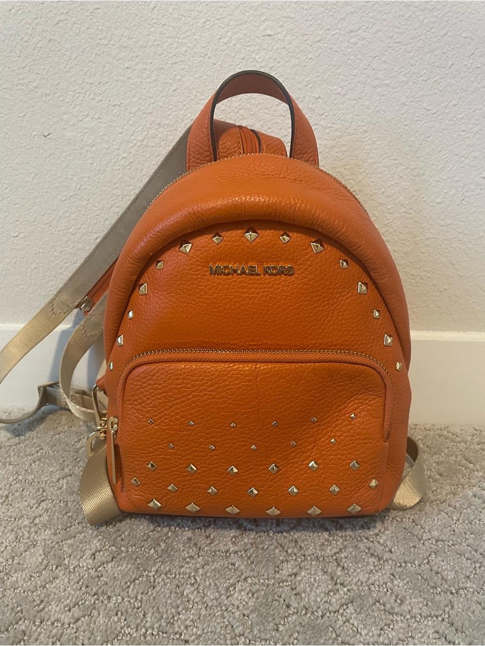 MICHAEL KORS Orange Leather Studded Mini Backpack